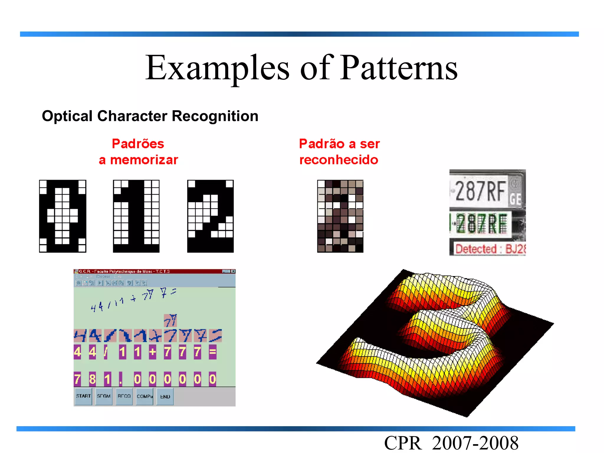 Examples of Patterns
Optical Character Recognition




                                CPR 2007-2008
 