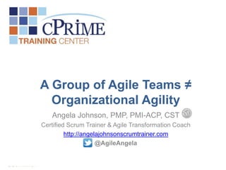 A Group of Agile Teams ≠
Organizational Agility
Angela Johnson, PMP, PMI-ACP, CST
Certified Scrum Trainer & Agile Transformation Coach
http://angelajohnsonscrumtrainer.com
@AgileAngela
 