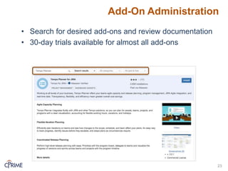Add-On Administration
• Search for desired add-ons and review documentation
• 30-day trials available for almost all add-ons
23
 