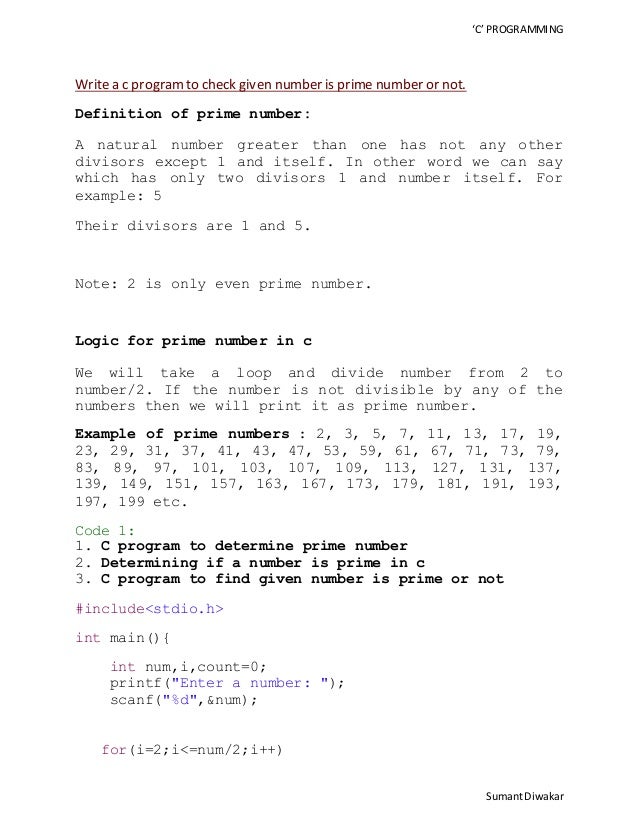 Write a program to check prime number in c