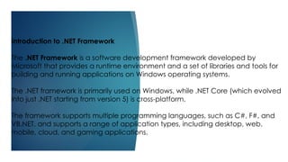 C# Programing about .Net framework components | PPTX