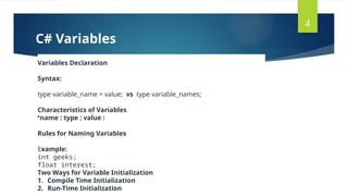 C# Programing C# Syntax Types & Variables | PPTX