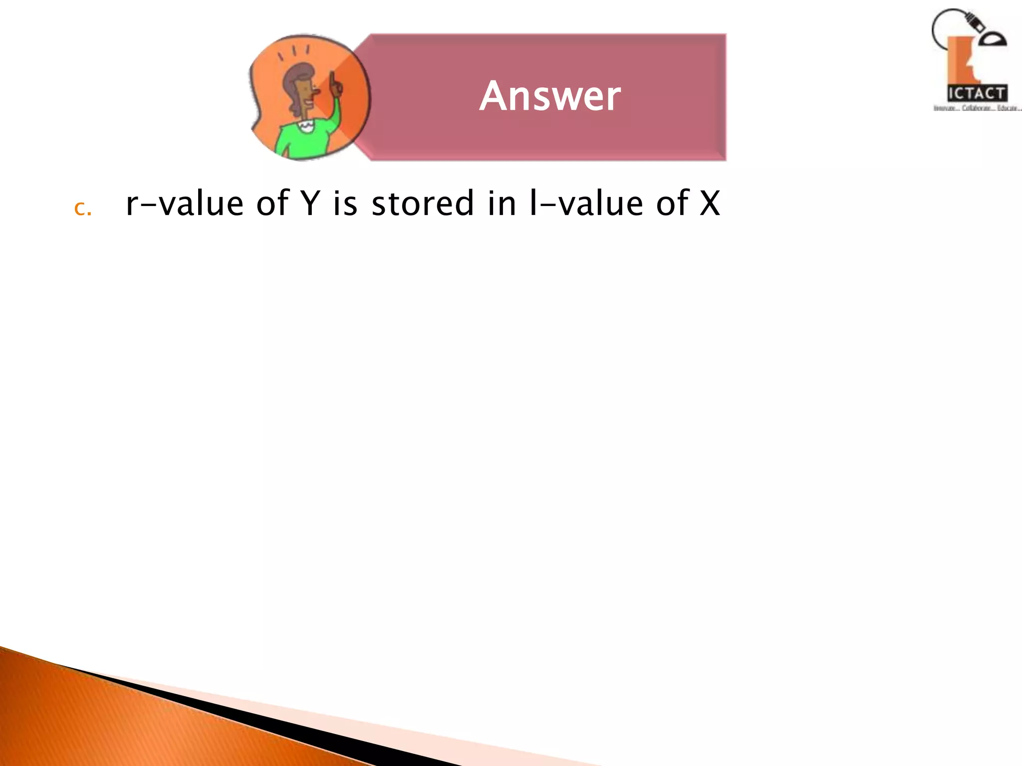 r-value of Y is stored in l-value of X 