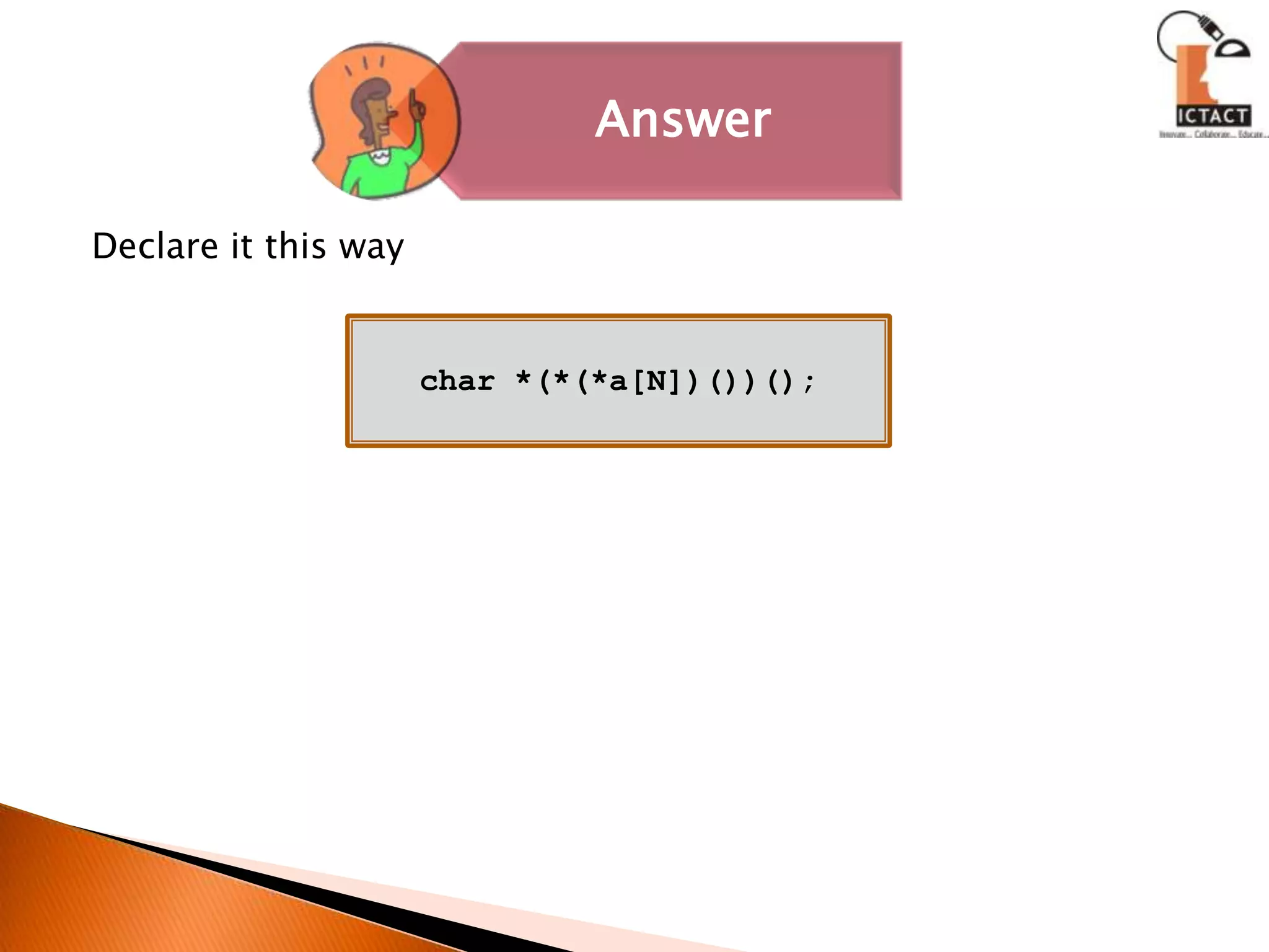 Declare it this waychar *(*(*a[N])())();