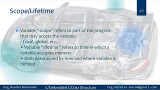 Scope/Lifetime
 Variable “scope” refers to part of the program
that may access the variable
▫ Local, global, etc…
• Varia...