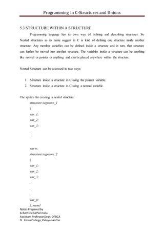 C programming structures & union | PDF image.