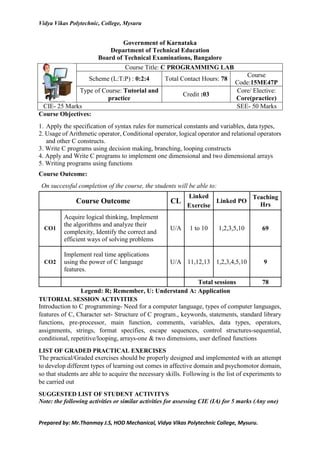 C programming Lab Manual 15 me47p | PDF