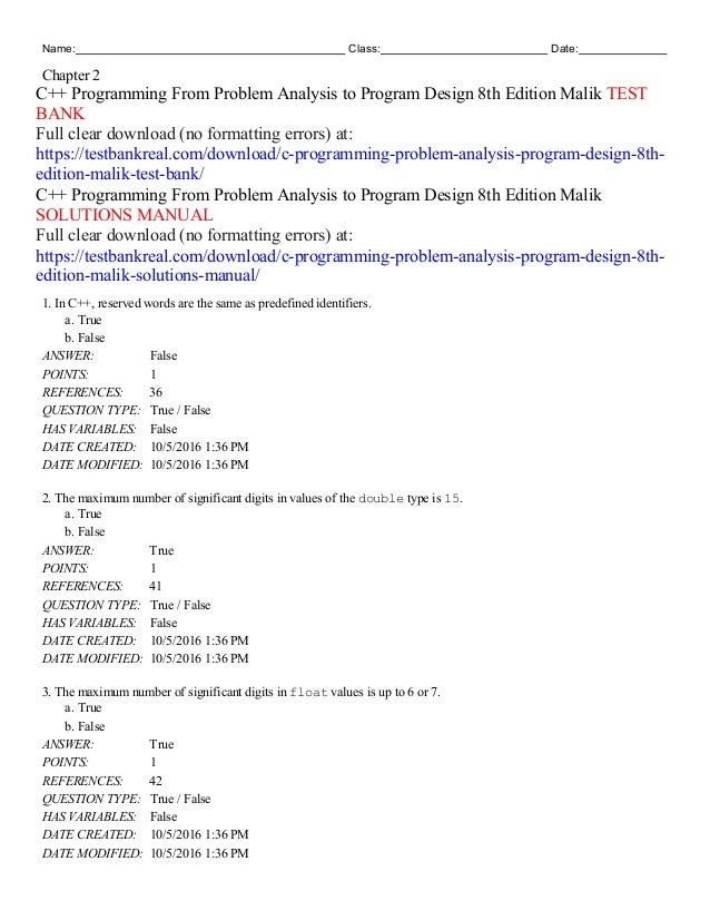 C Programming From Problem Analysis To Program Design 8th Edition M