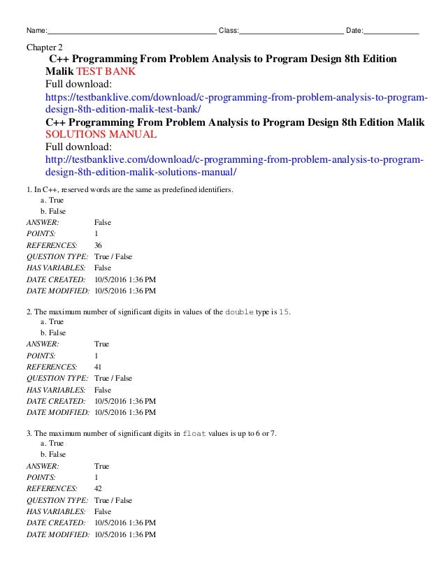 C 8th Edition From Problem Analysus To Program Design