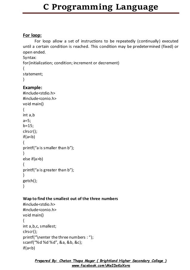C programming language Reference Note