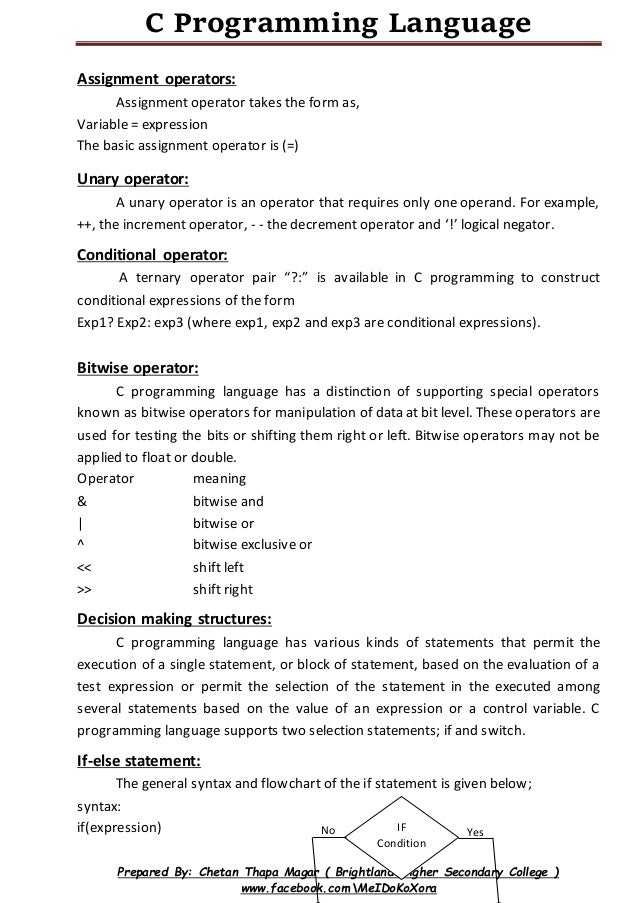 C programming language Reference Note