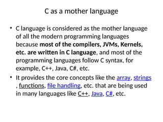 INTRODUCTION TO : C Programming Language | PPTX