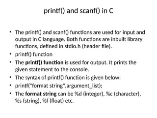 INTRODUCTION TO : C Programming Language | PPTX