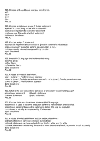 C Language MCQ Programming Theory Questions | PDF