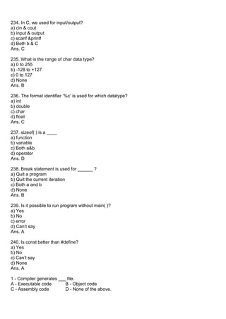 C Language MCQ Programming Theory Questions | PDF