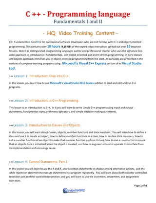 C++ programming language video content | PDF