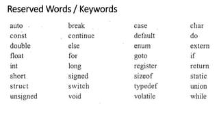 Reserved Words / Keywords
 