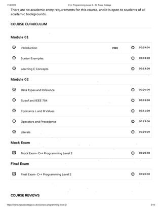C++ Programming Level 2 - St. Pauls College | PDF