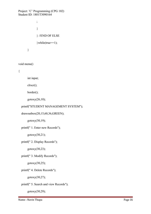 C programming project by navin thapa | DOC