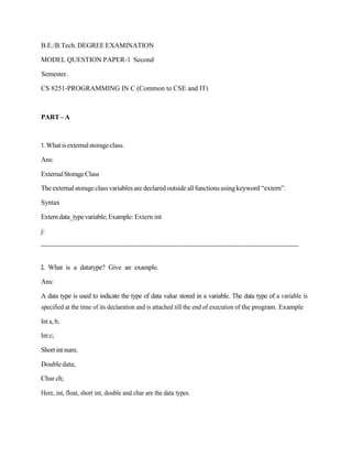 C programming for first year engineering students | PDF image.
