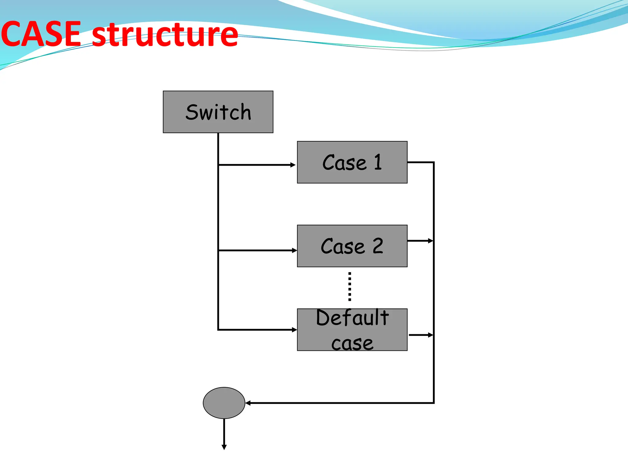 CASE structure
Case 1
Case 2
Default
case
Switch
 