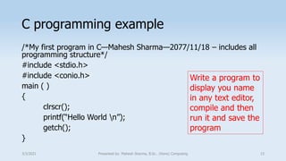 Presentation on C programming language | PPT image.
