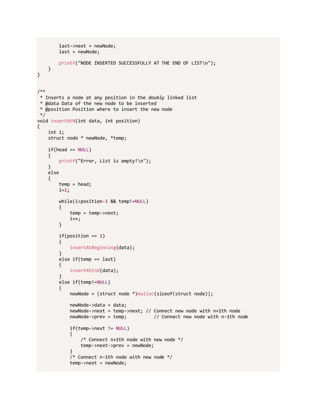 C program to insert a node in doubly linked list | PDF