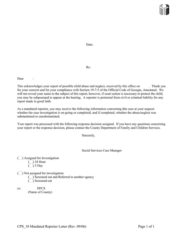 Cps 18 cps 18 sample mandated reporter letter PDF