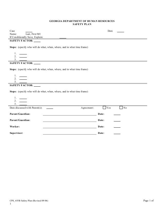 cps 455 b safety plan sample safety plan