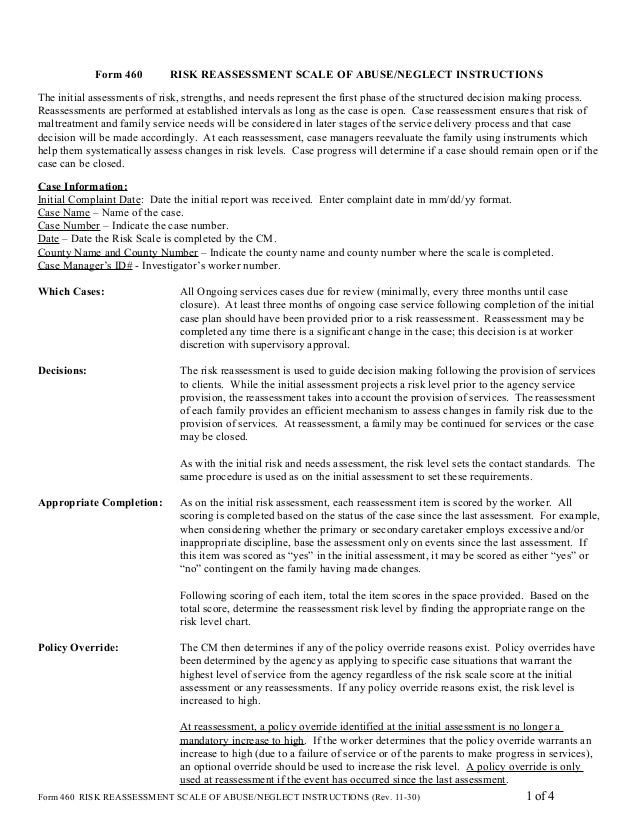 Cps 460 i risk reassessment instructions