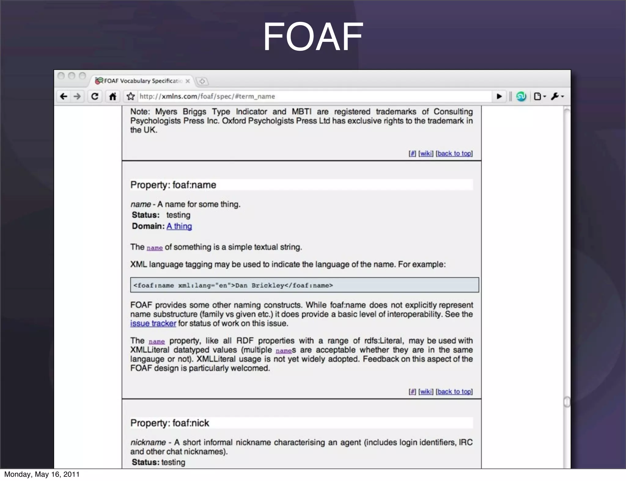 FOAF




Monday, May 16, 2011
 