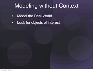 Modeling without Context
                   • Model the Real World
                   • Look for objects of interest




Monday, May 16, 2011
 