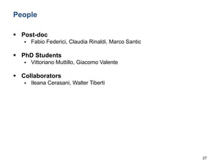 27
People
 Post-doc
 Fabio Federici, Claudia Rinaldi, Marco Santic
 PhD Students
 Vittoriano Muttillo, Giacomo Valente
 Collaborators
 Ileana Cerasani, Walter Tiberti
 