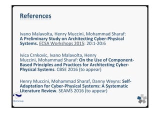 SEA Group
References
Ivano Malavolta, Henry Muccini, Mohammad Sharaf:
A Preliminary Study on Architecting Cyber-Physical
S...