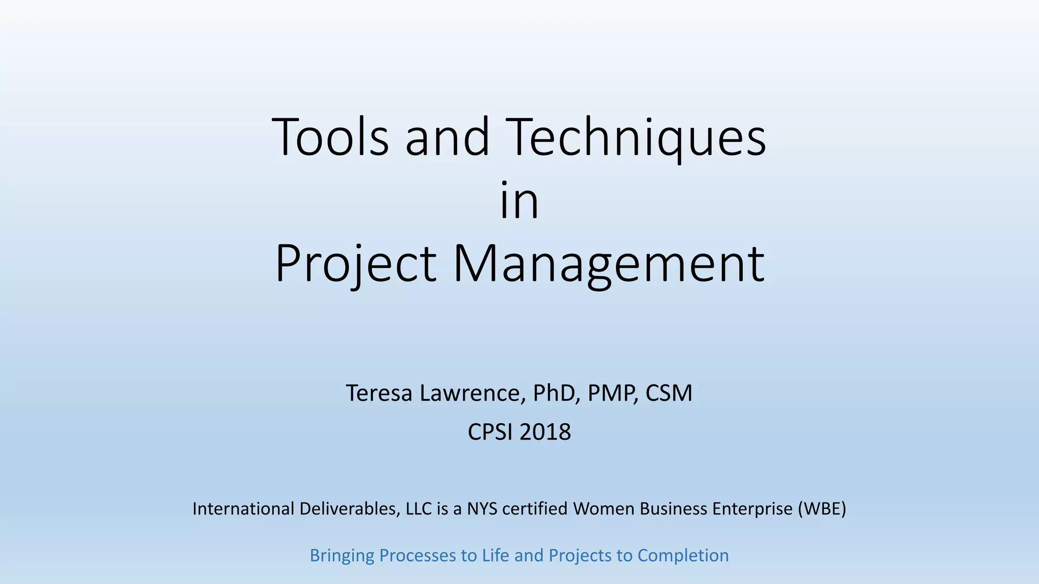 Tools and Techniques for Project Management | PPTX