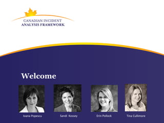 Welcome




Ioana Popescu   Sandi Kossey   Erin Pollock   Tina Cullimore
 