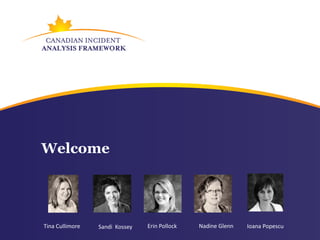 Welcome




Tina Cullimore   Sandi Kossey   Erin Pollock   Nadine Glenn   Ioana Popescu
 