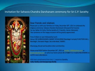 Invitation for Sahasra Chandra Darshanam ceremony for Sri C.P. Sarathy
 