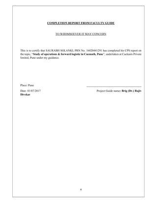 Cps report Document , Summer internship, MBA, Operations, Forward ...
