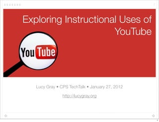 Exploring Instructional Uses of
YouTube
Lucy Gray • CPS TechTalk • January 27, 2012
http://lucygray.org
1
1
 