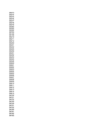 D6073
D6074
D6075
D6076
D6077
D6078
D6079
D6080
D6090
D6095
D6100
D6199
D6210
D6211
D6212
D6240
D6241
D6242
D6245
D6250
D6251
D6252
D6253
D6545
D6548
D6600
D6601
D6602
D6603
D6604
D6605
D6606
D6607
D6608
D6609
D6610
D6611
D6612
D6613
D6614
D6615
D6720
D6721
D6722
D6740
D6750
D6751
D6752
D6780
D6781
D6782
D6783
 