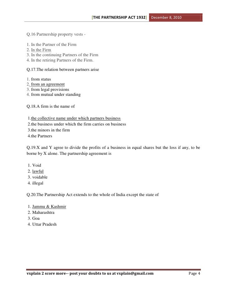 Cpt Imp Mcqs On Partnership Act Cpt Imp Mcqs On Partnership Act