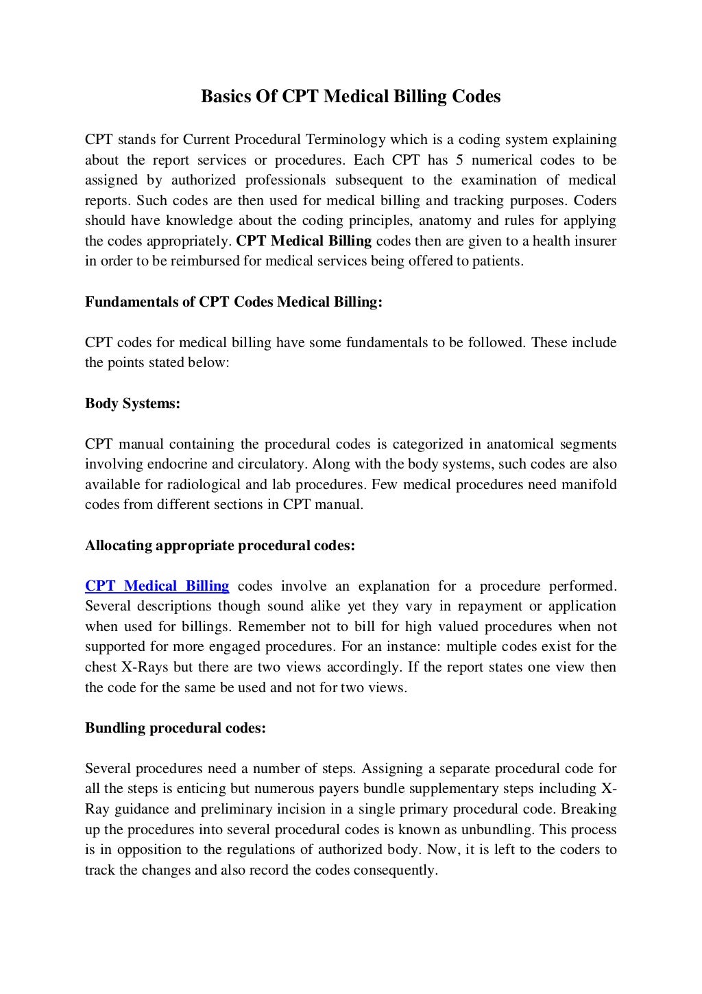 Cpt Codes medical billing