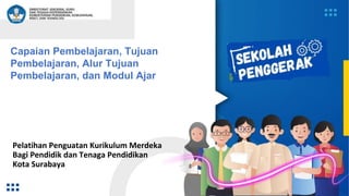 Pelatihan Penguatan Kurikulum Merdeka
Bagi Pendidik dan Tenaga Pendidikan
Kota Surabaya
Capaian Pembelajaran, Tujuan
Pembelajaran, Alur Tujuan
Pembelajaran, dan Modul Ajar
 