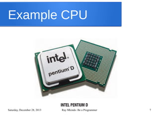 Example CPU
Intel Pentium D

Saturday, December 28, 2013

Ray Mkindo: Be a Programmer

7

 