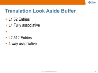 Translation Look Aside Buffer L1 32 Entries L1 Fully associative L2 512 Entries 4 way associative 