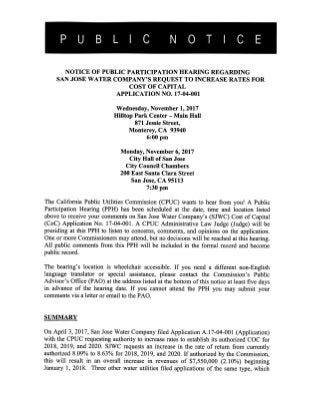 CPUC hearing (SJWC Request to increase rates)