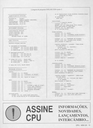 Revista CPU MSX AMIGA - No. 29 - 1988