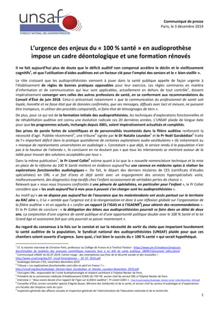 1
Communiqué de presse
Paris, le 3 décembre 2019
L’urgence des enjeux du « 100 % santé » en audioprothèse
impose un cadre ...