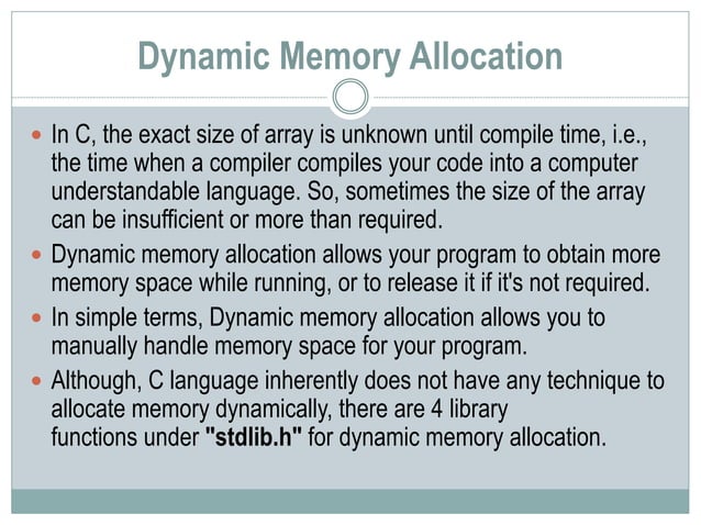 Dynamic Memory allocation | PPT